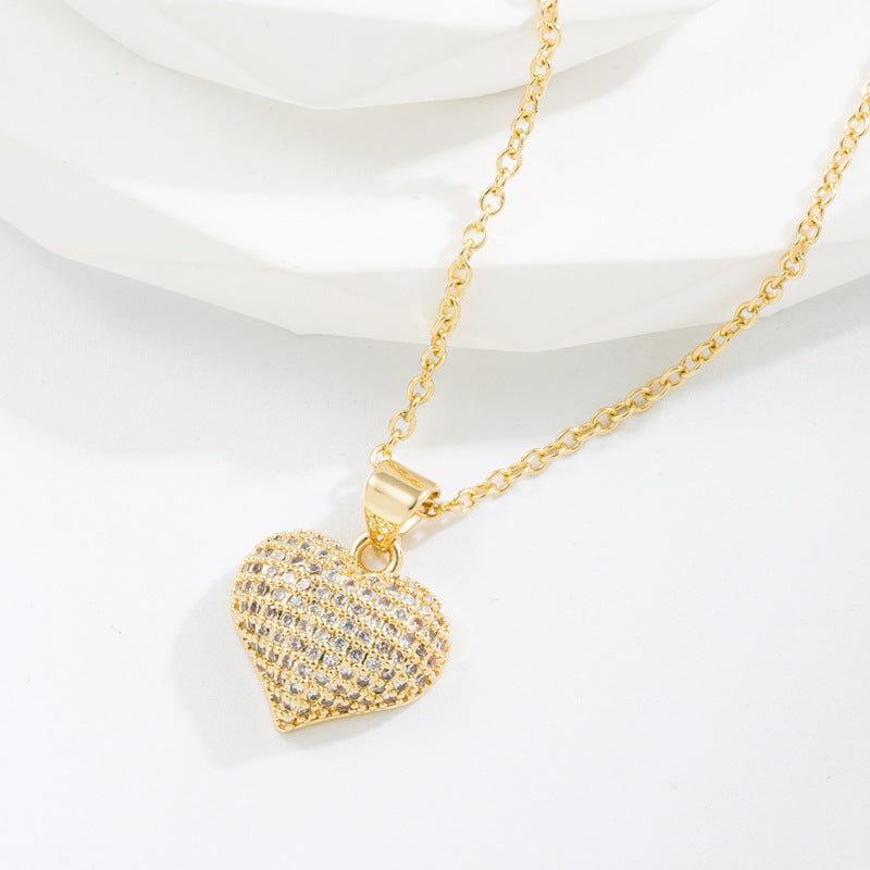 Wholesale Copper Plated Real Gold Inlaid with Colorful Zirconium Love Necklace Full of Diamond Sweater Chain